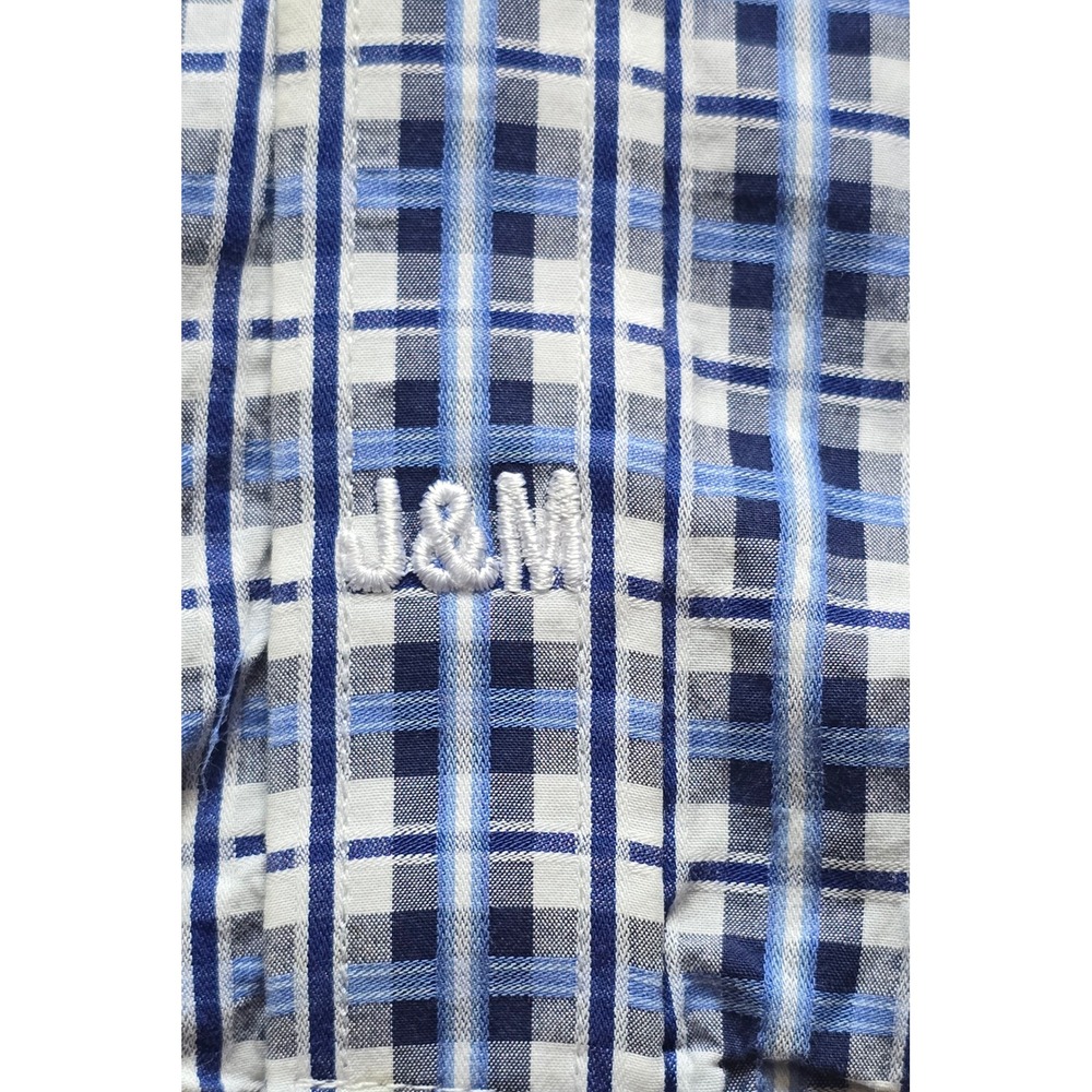 Johnston & Murphy Tailored Fit Blue Plaid Long Sleeve Button Down Shirt XL - Picture 4 of 8
